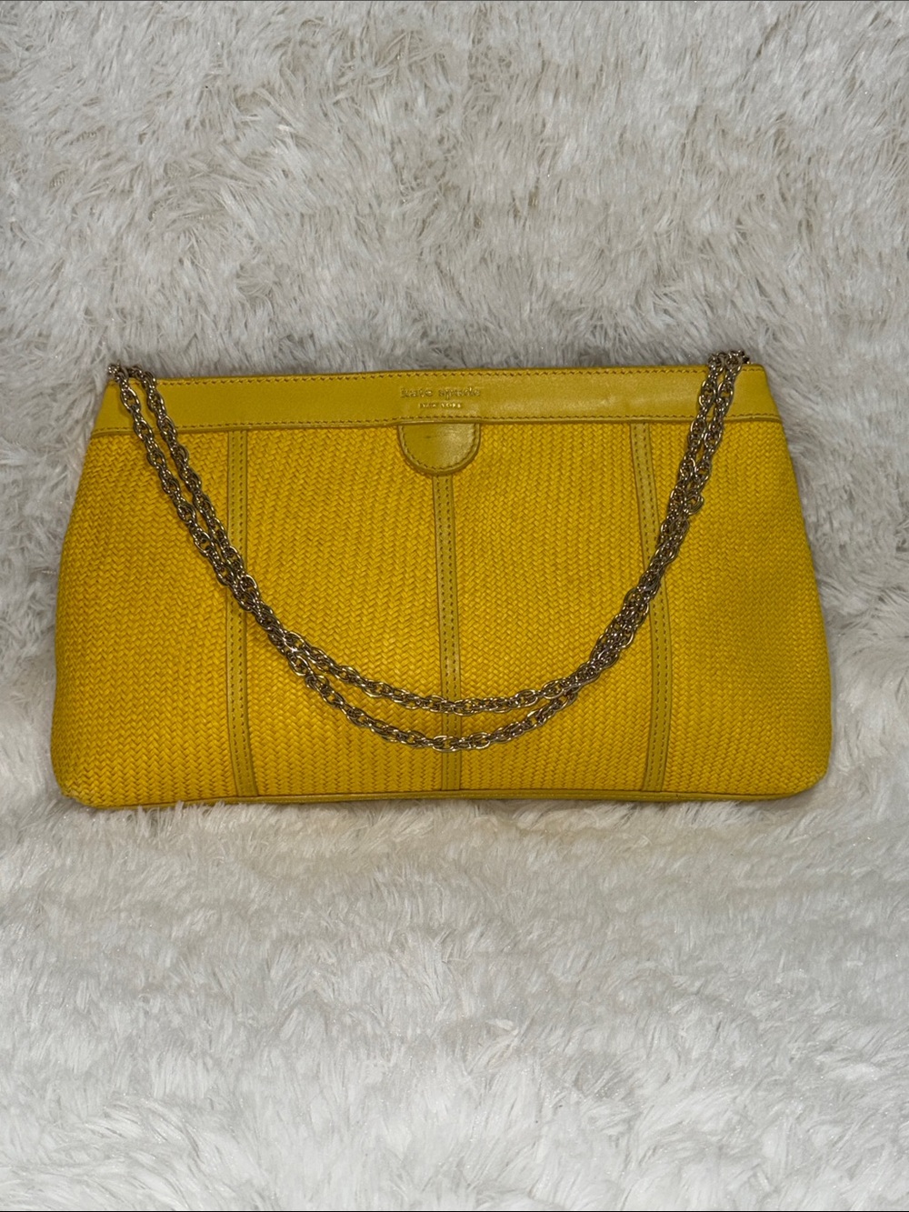 kate spade Yellow Woven Shoulder Bag with Gold Chain